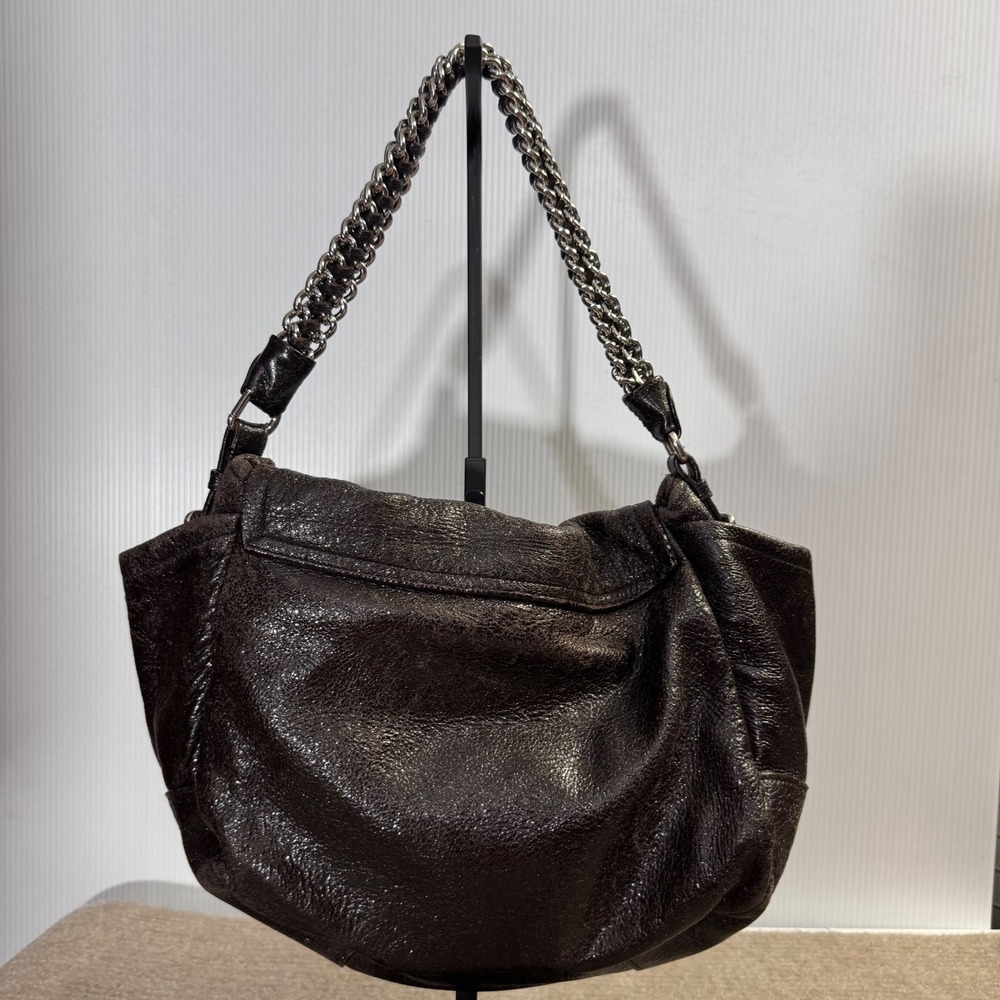 Prada Cervo Lux Leather Chain Shoulder Bag Women Metallic Distressed Flap Luxury - Picture 4 of 14